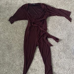 Express Maroon Surplice Jumpsuit size M